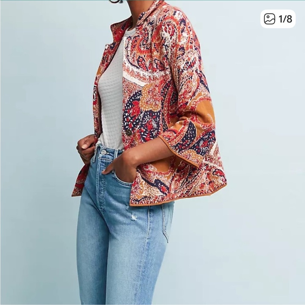 Moth By Anthropologie Paisley Intarsia Blazer Jacket Boho Women’s Size S